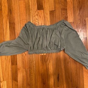 Zara sea green shirred, off shoulder crop top, L